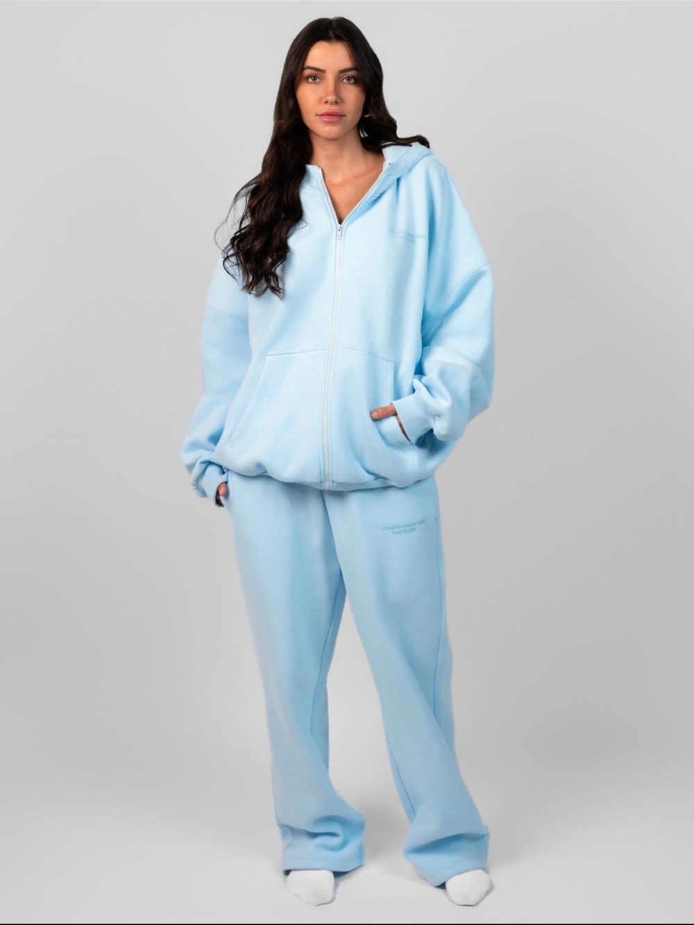 Women's Oversized Zip Hoodie in Baby Blue